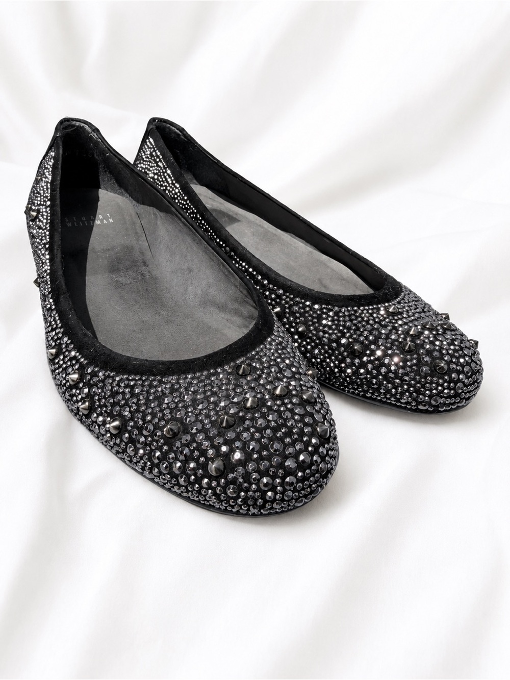 Stuart Weitzman Embellished Ballet Flats – Black Rhinestone Studded – Size 9 - Picture 2 of 10